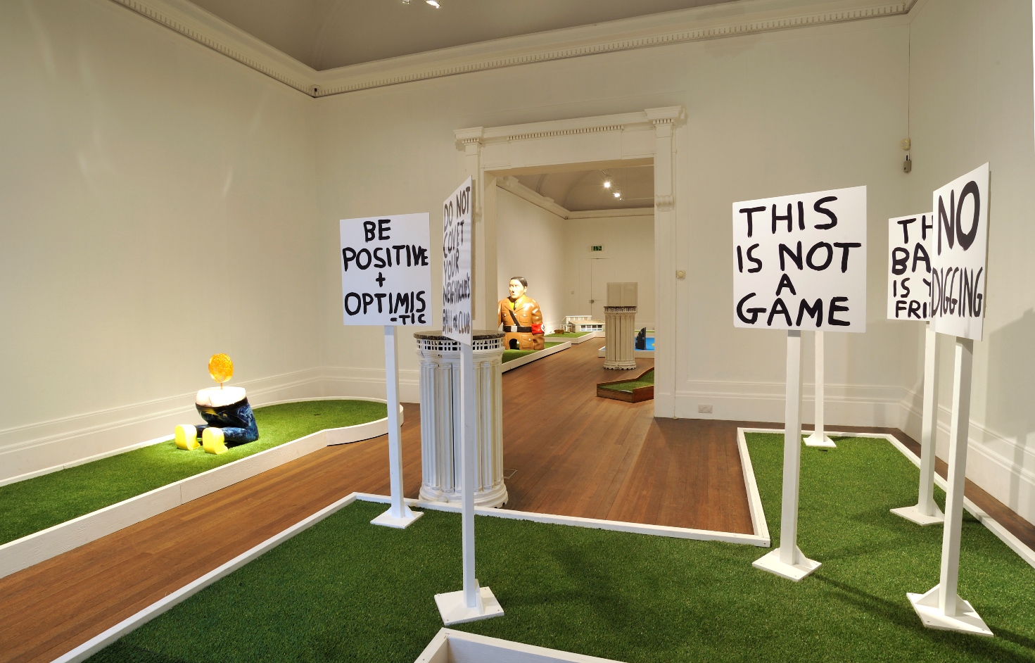 A number of crazy golf courses created by various artists. The golf courses were included in the exhibition Doug Fishbone And Friends: Adventureland Golf.